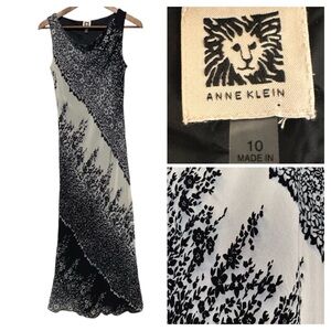 Anne Klein Black White Floral Sheer Maxi Dress Pull On Lined Size 10